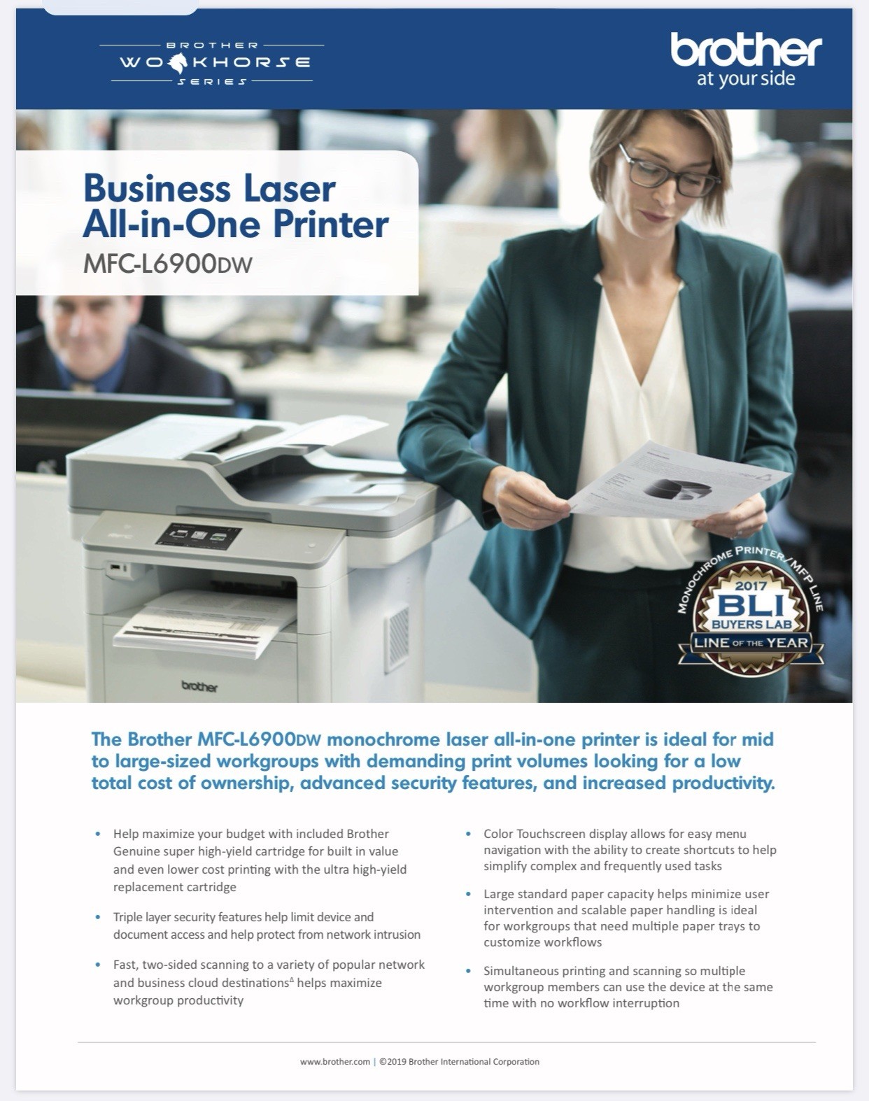 Brother MFC-L6900DW B&W Laser Wireless All-In-One Scan Copy Fax Duplex