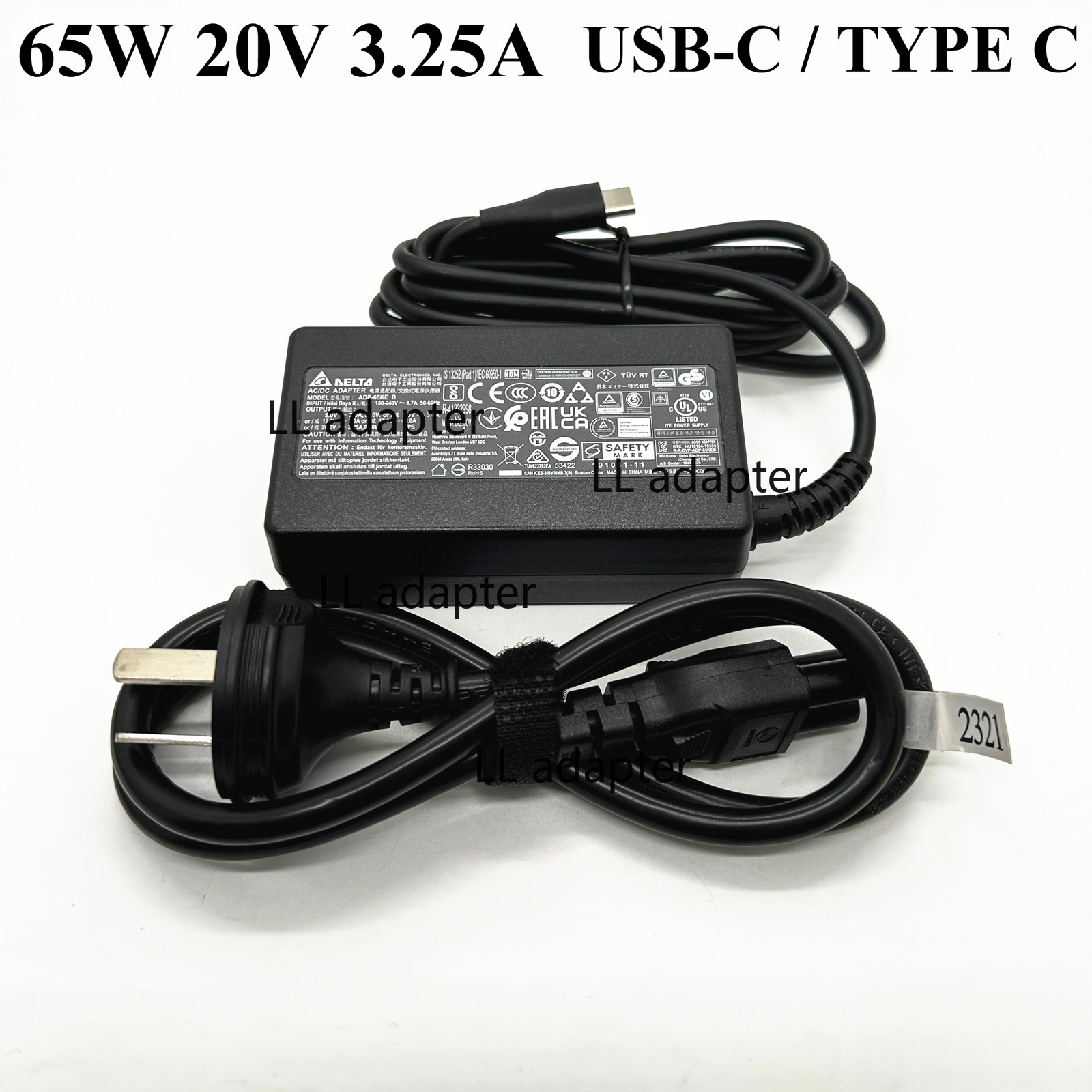 Delta 65W USB-C Adapter ADP-65KE B Type-C Charger for MSI Prestige 13 14 16 Evo
