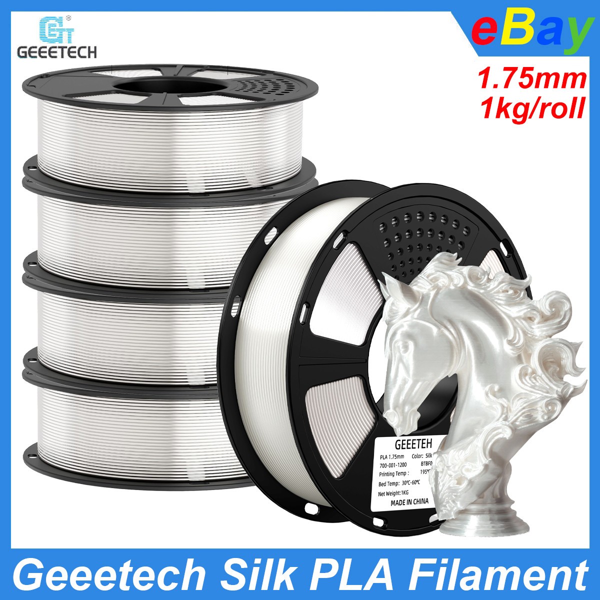 5kg Geeetech Silk PLA Filament 1.75mm 1kg Shiny Silk White 3D Printer Filament