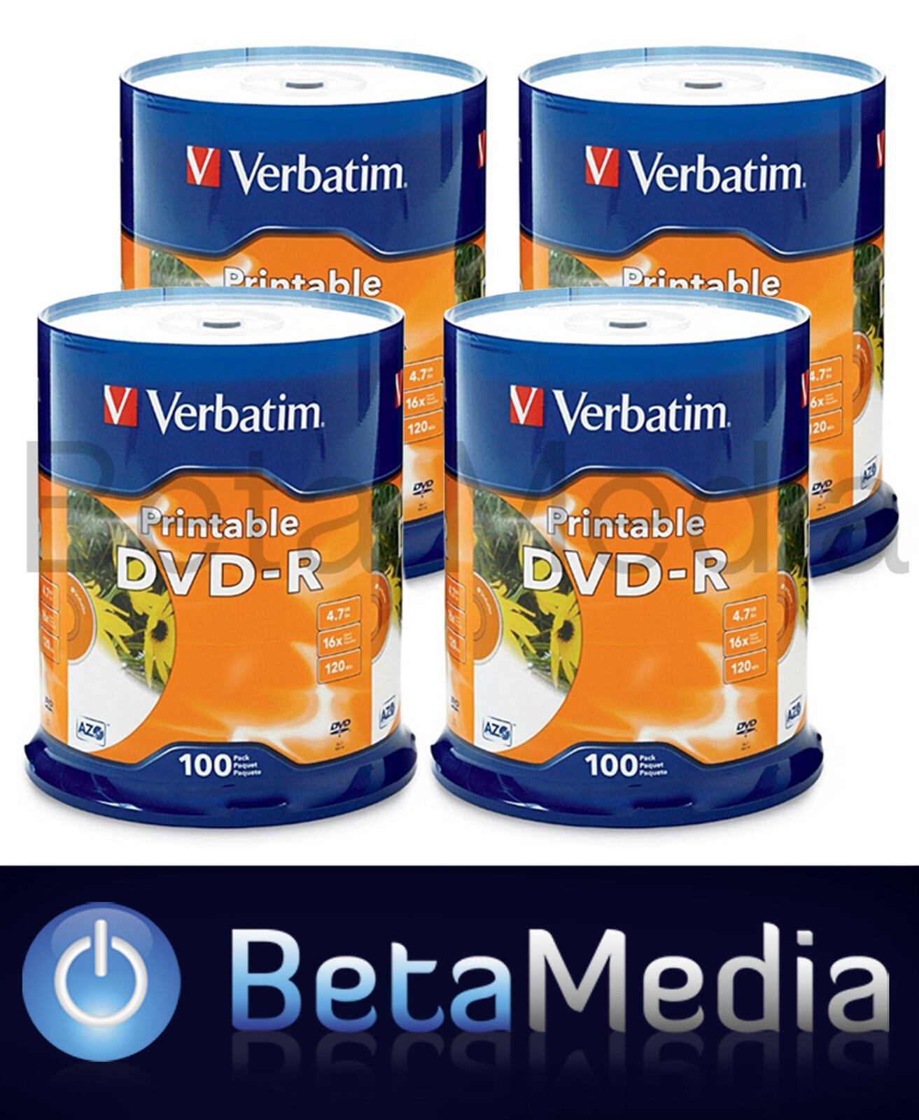 400 x Verbatim blank DVD-R 16x 4.7GB - White Inkjet Printable DVD Discs