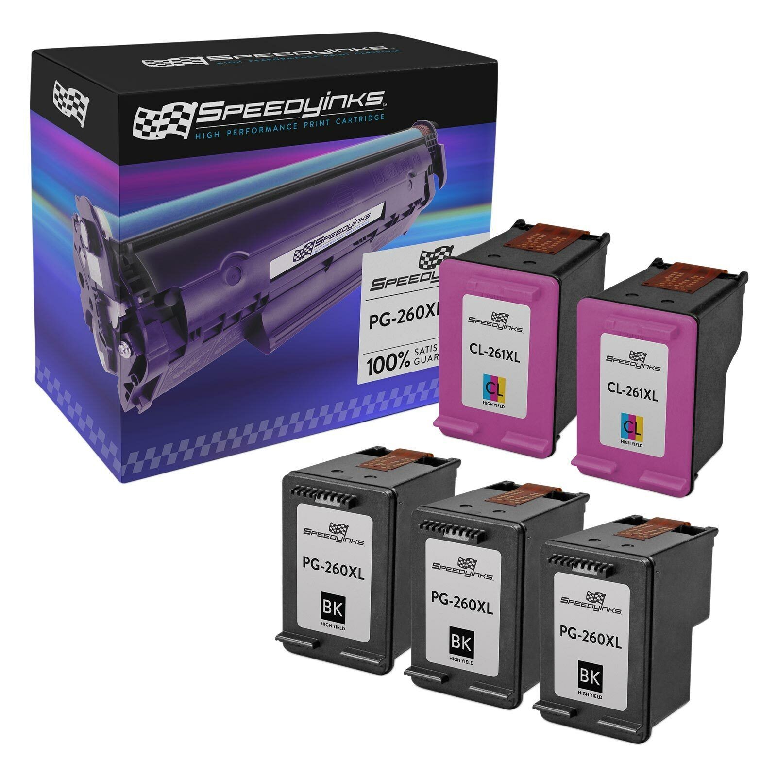 Speedy Replacements for Canon PG-260XL & CL-261XL HY Ink 5PK 3 Black 2 Color