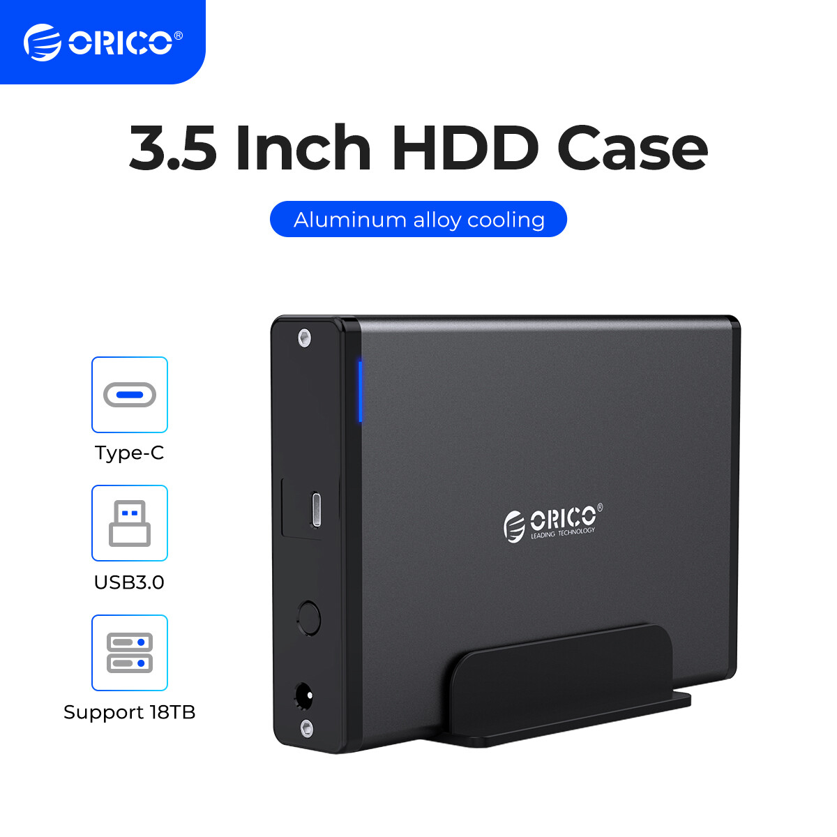 ORICO 2.5/3.5" HDD Enclosure Type-C to SATA 3.0 Hard Drive Case External Laptop