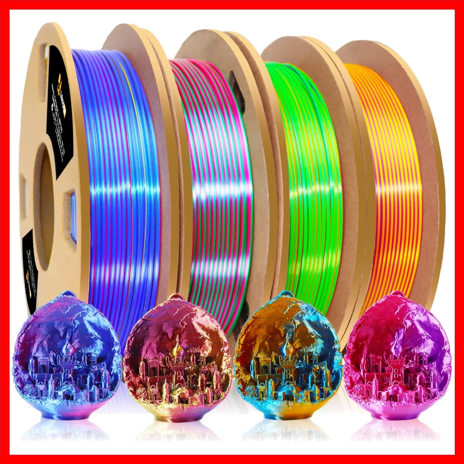 Silk PLA Multicolor Filament Bundle - 4 Spools of 200g for Creative 3D Printing