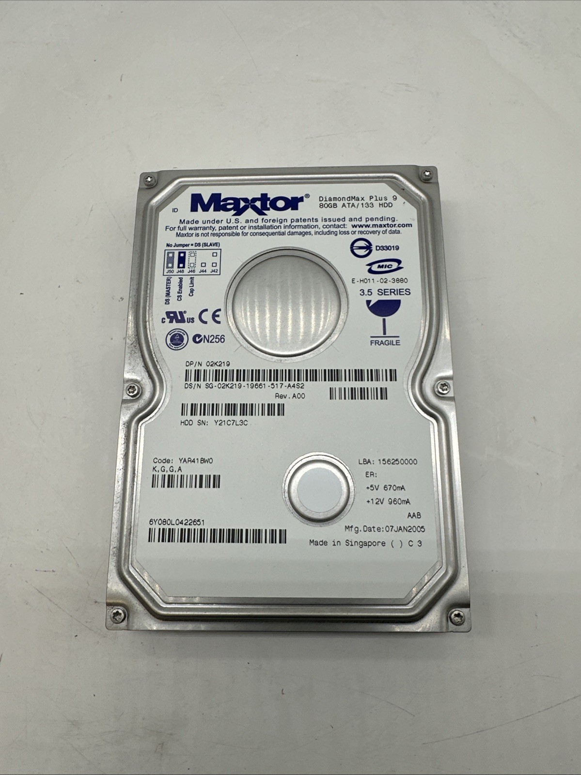 Maxtor DiamondMax Plus 9 80GB 3.5" ATA/133 7200RPM Internal HDD 2MB Cache (7017)