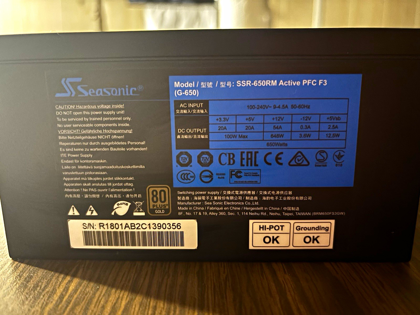 Seasonic SSR-650RM G Series 650W 80 PLUS Gold Modular ATX Power Supply