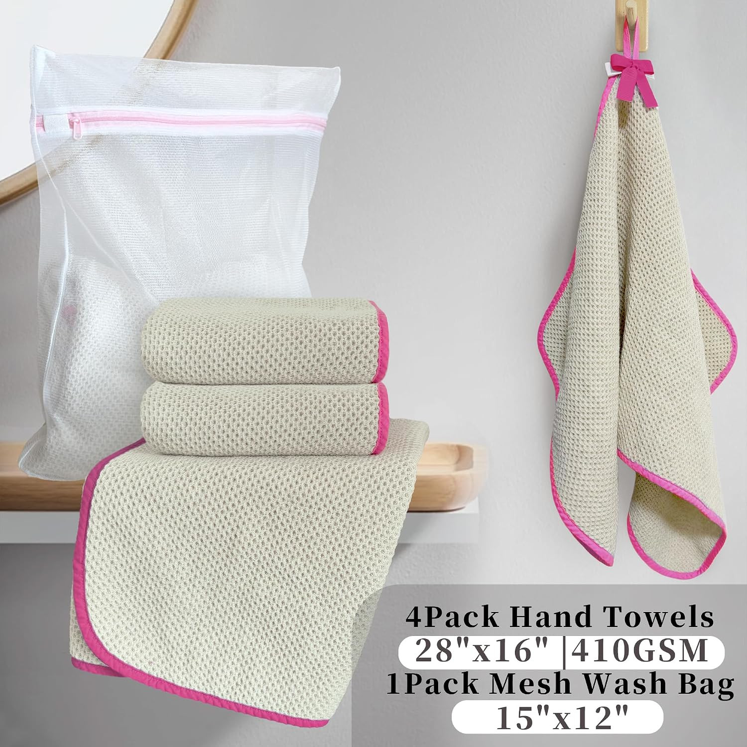 Bathroom Hand Towels 4 Pack, 100% Cotton, 28x16 in, Beige