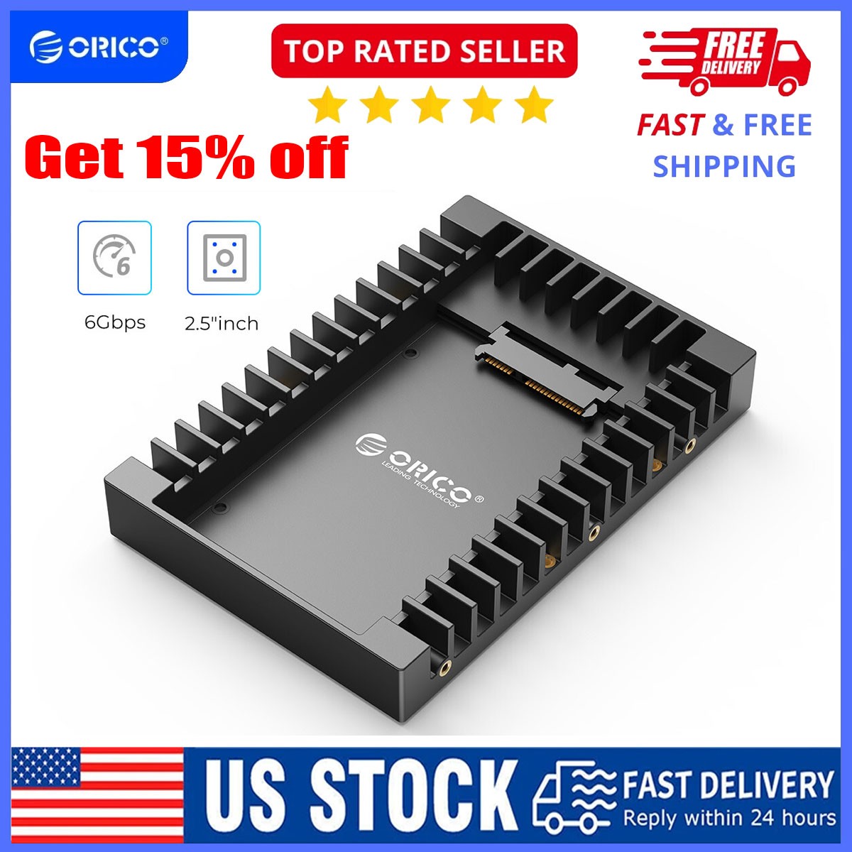 ORICO 2.5 to 3.5'' Hard Drive Adapter Converter SATA III for 7/9.5/12.5mm HDDSSD