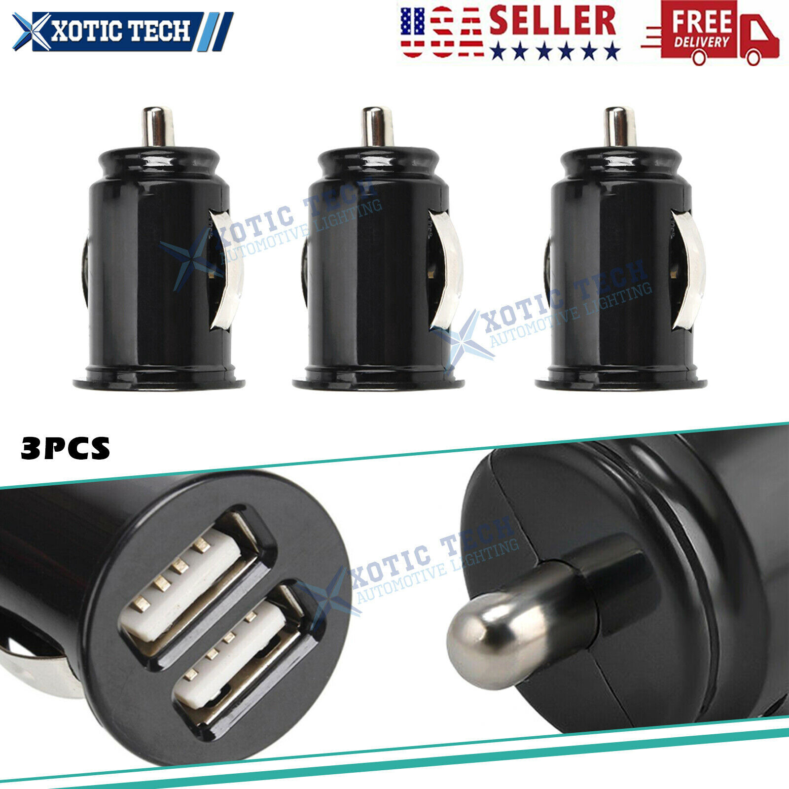 3 Pack Fast Car Charger Adapter for iPhone Samsung Android Cell Phone 2 USB Port