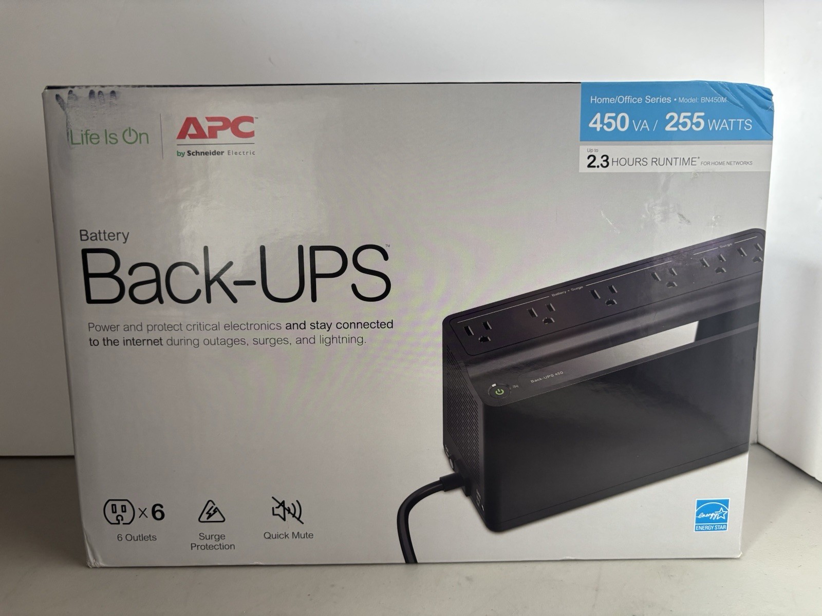 APC UPS 450VA Battery Backup Surge Protector, BN450M Backup Battery Power Supply