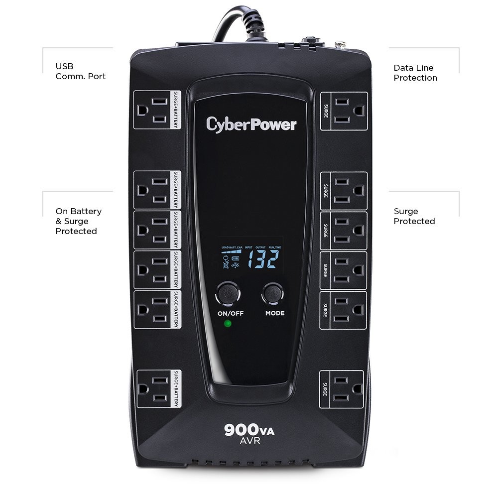 CyberPower AVRG900LCD 900VA 480W UPS 120V AC 12 NEMA 5-15R