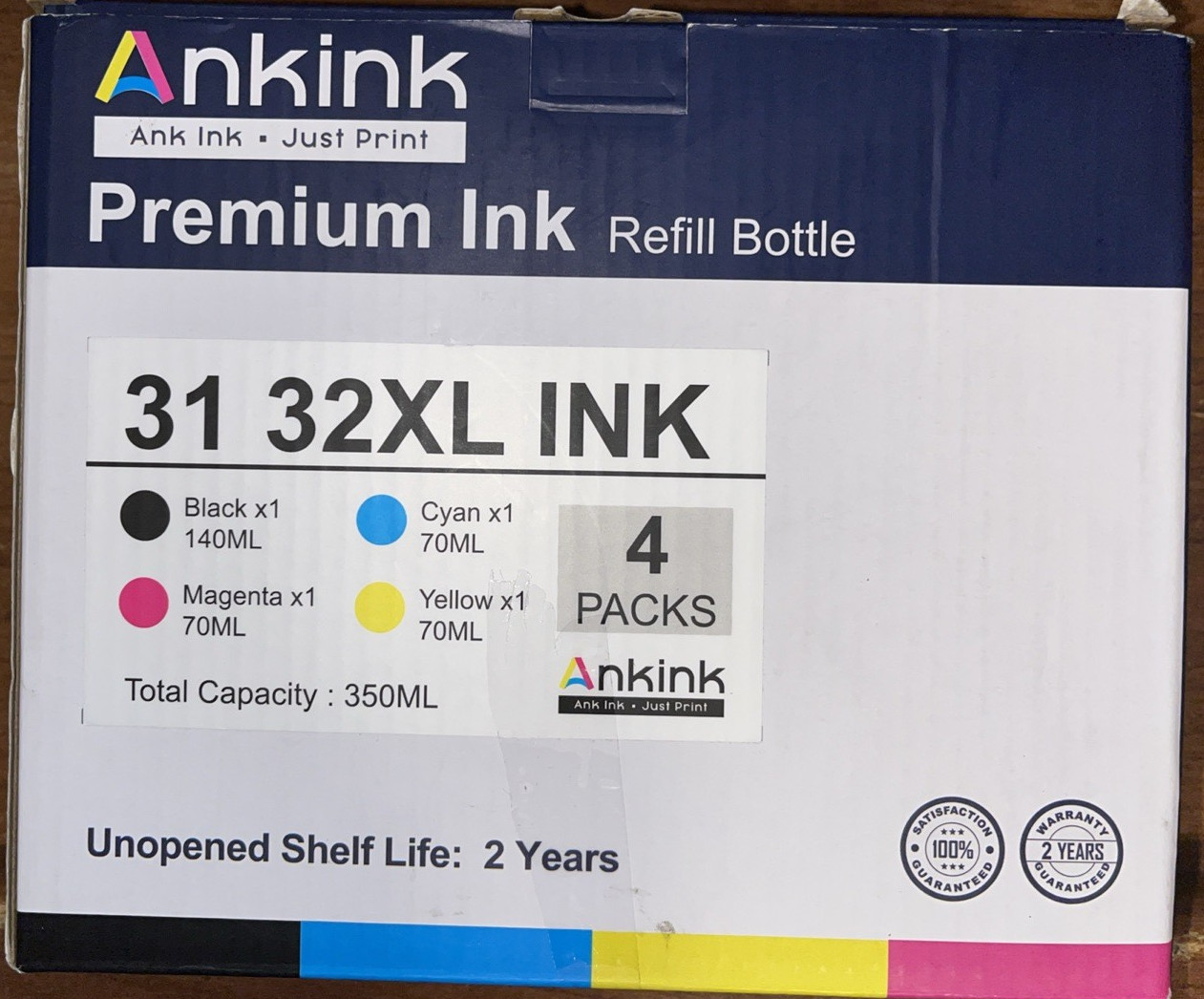 New Ankink 31XL/32XL Ink 4 Packs Refill Bottle c/m/y/bk