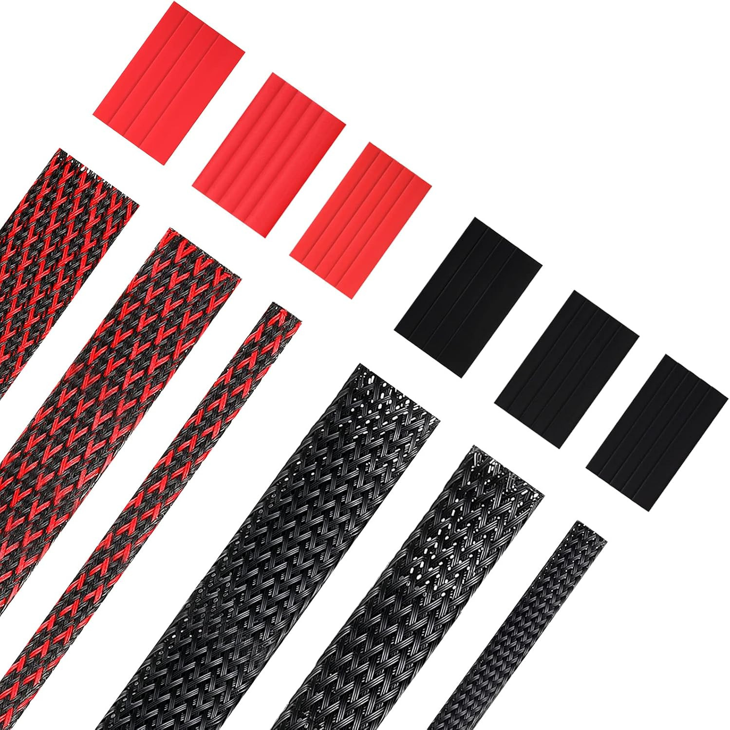96Ft Wire Loom Braided Cable 1/2, 1/4, 3/8 Inch,Black and Red