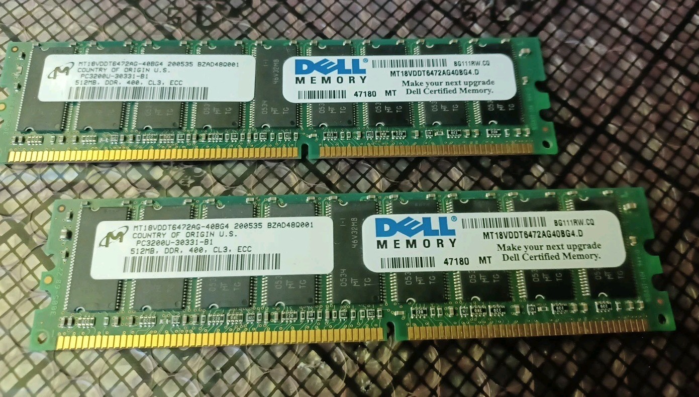 Dell Micron 1GB Total (2x512MB) DDR 400 PC-3200 CL3 ECC DIMM (MT18VDD6472AG40BG)