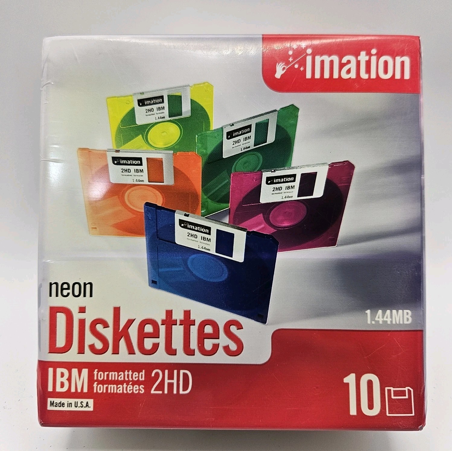 Imation 10-Pack Neon Diskettes IBM 2HD 3.5" 1.44mb Floppy Disks BRAND NEW SEALED