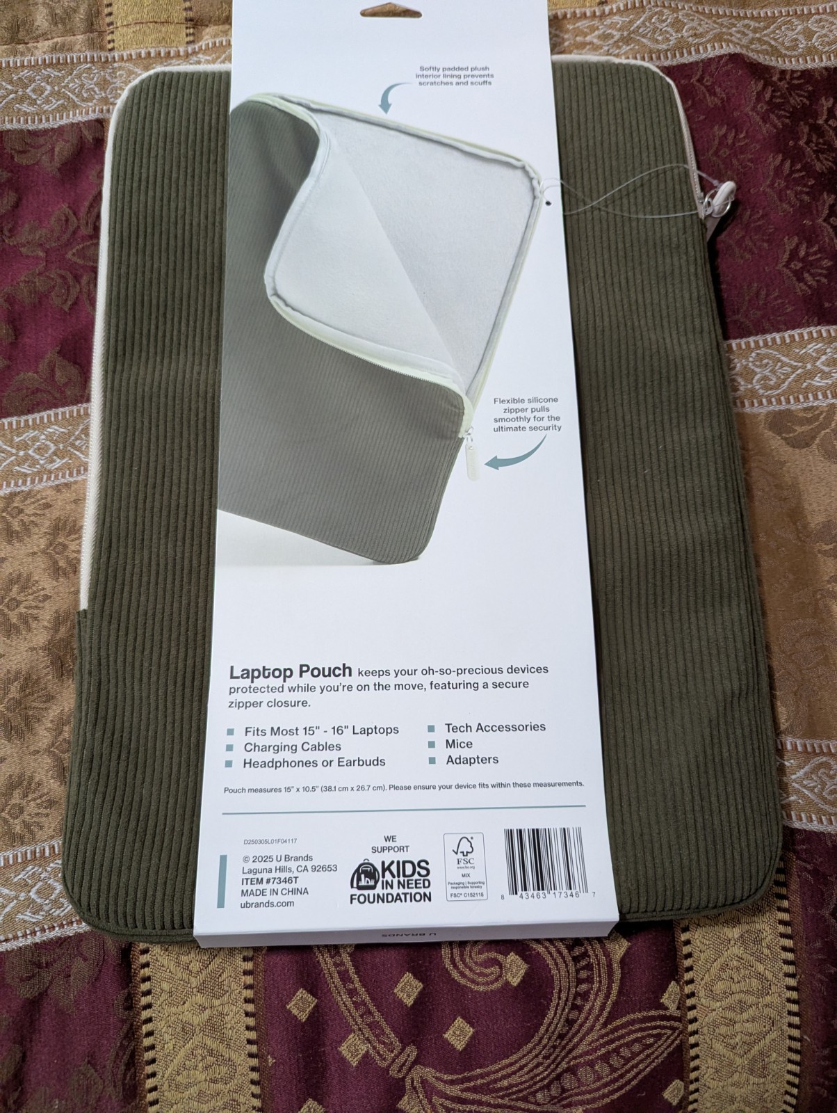 U Brands 15"-16" Corduroy Laptop Pouch Olive