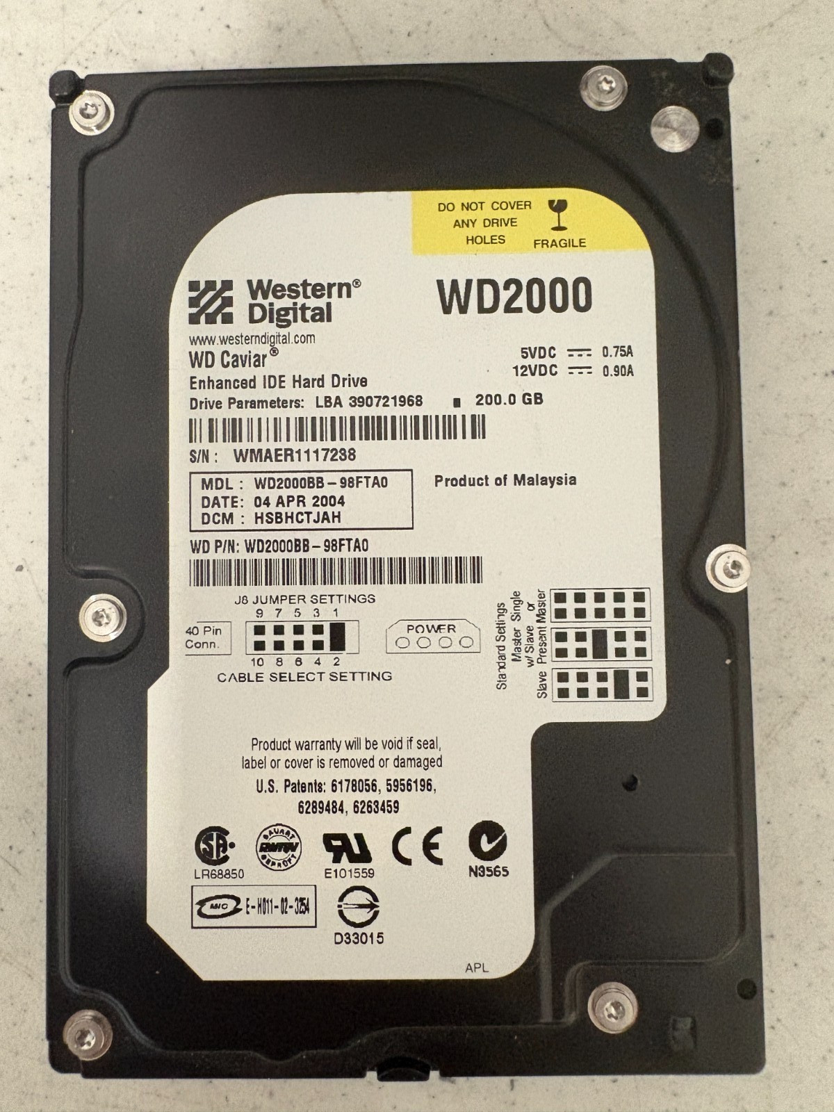Tested, Western Digital 200GB IDE / PATA Hard Drive