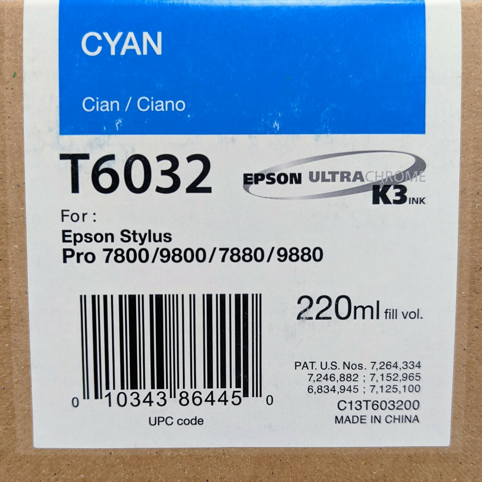 OEM EPSON T6032 220ML CYAN INK STYLUS PRO 7880 9880 Exp : 10-2014
