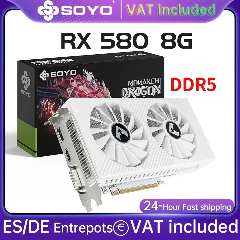 SOYO Radeon RX 580 8GB GDDR5 Graphics Card PCIe 3.0 x16 Gaming GPU