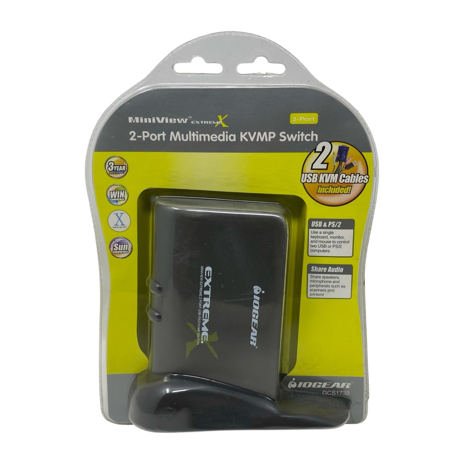 IOGEAR GCS1732 MiniView Extreme 2-Port Multimedia KVMP Switch USB PS/2 New