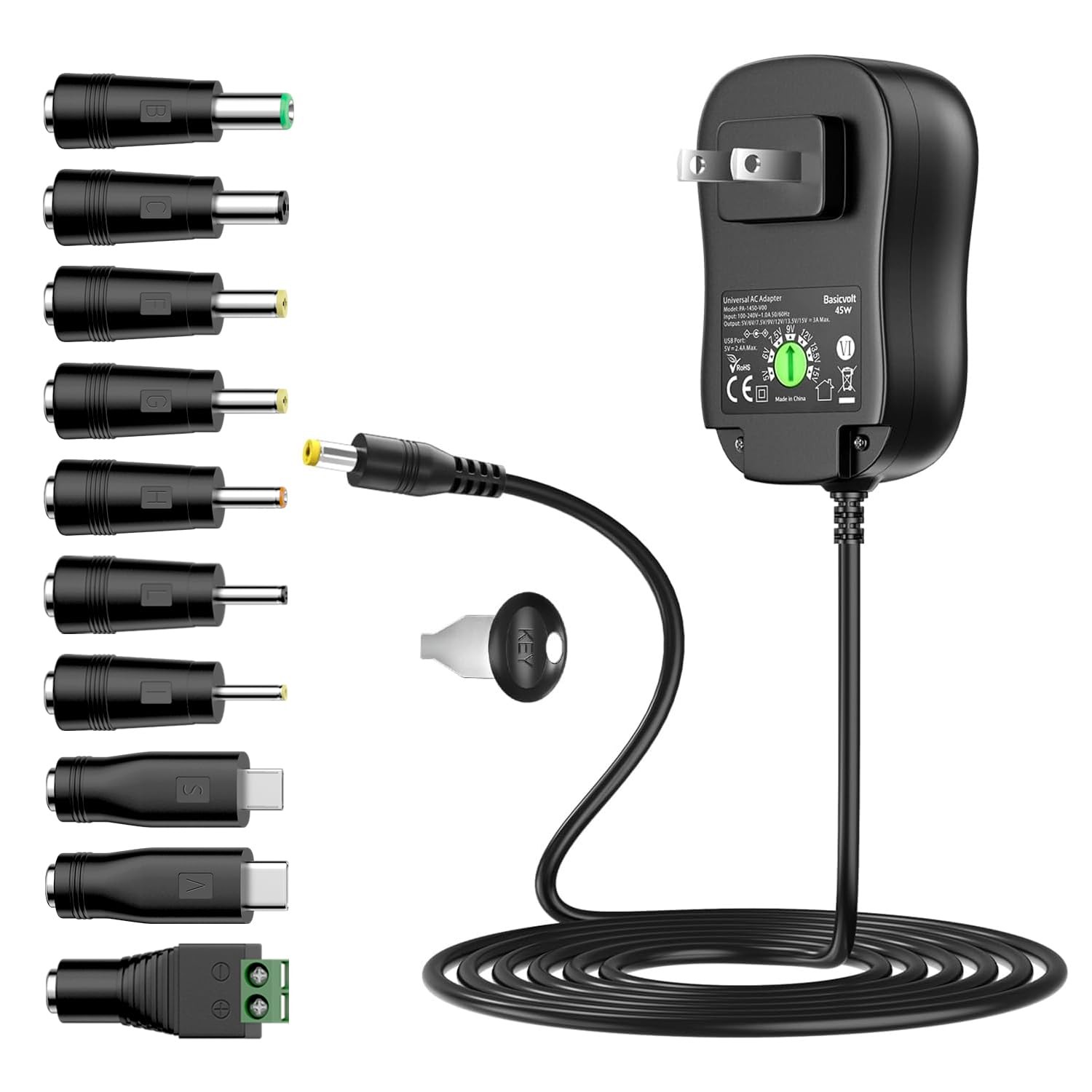 Basicvolt Universal Power Supply 5V 6V 7.5V 9V 12V 13.5V 15V 3A 2.5A AC Black 