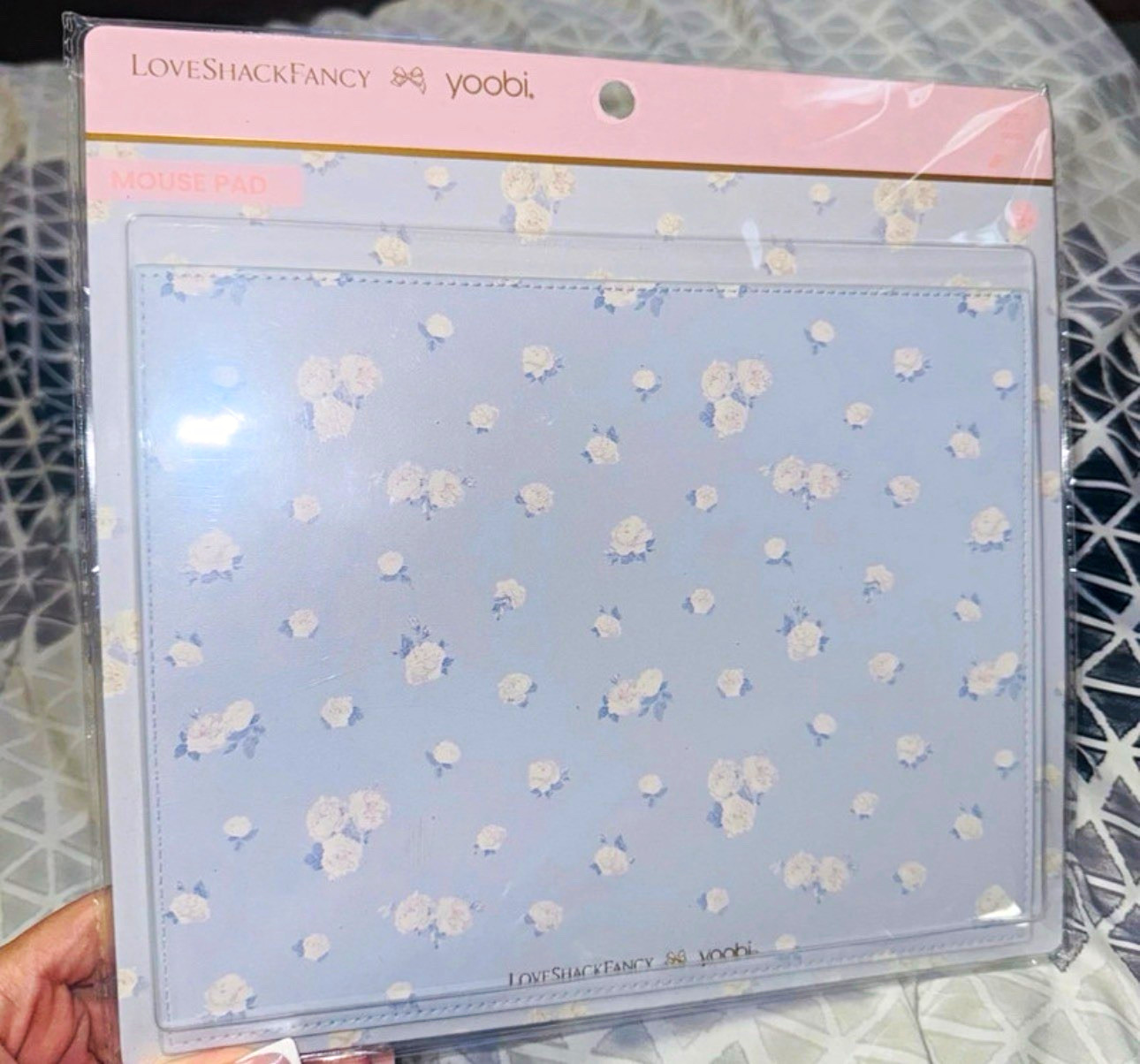 LoveShackFancy x yoobi Patterned Floral Mouse Pad Blue White