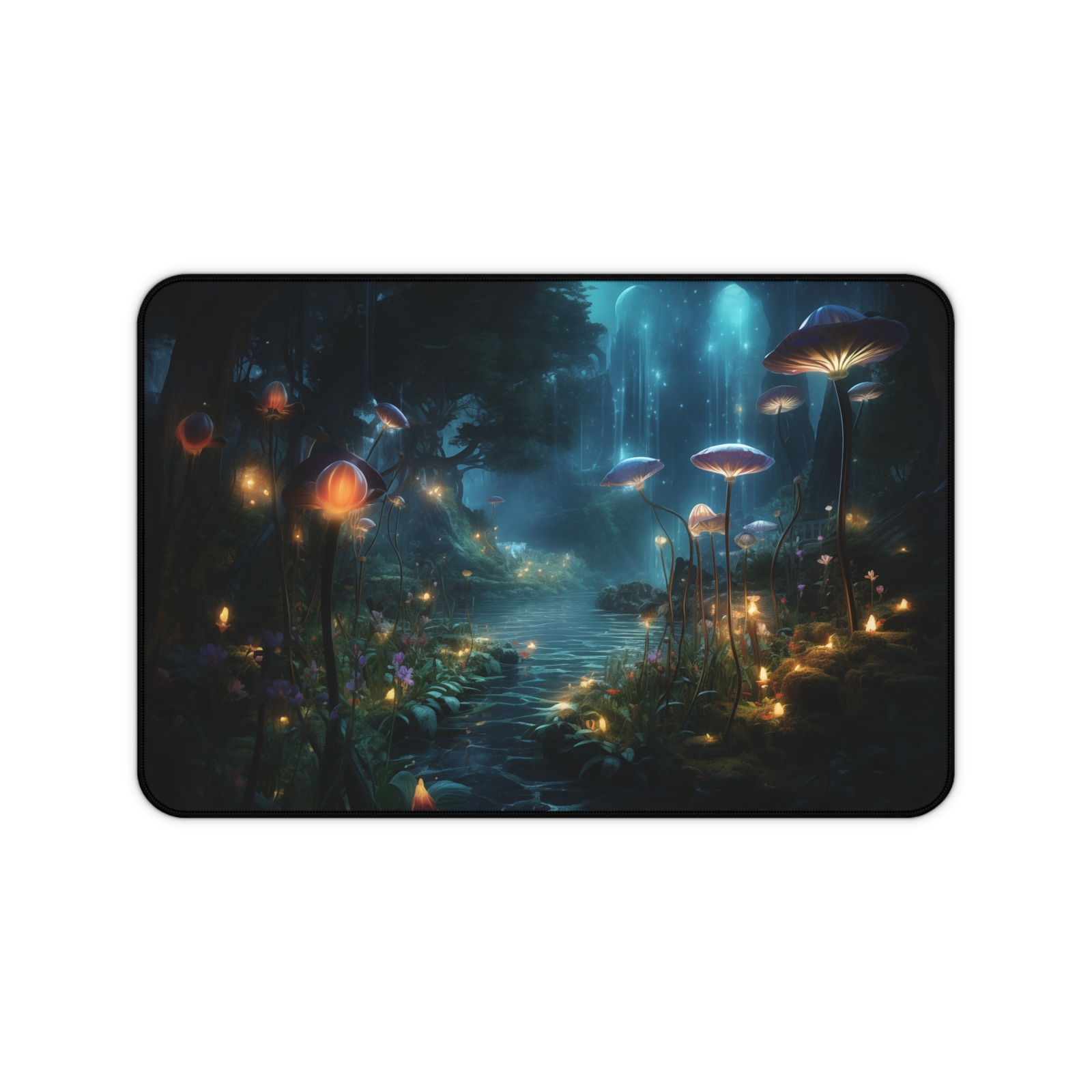 Bioluminescent Flora Deskmat, Aesthetic mouse pad, Nature deskmat