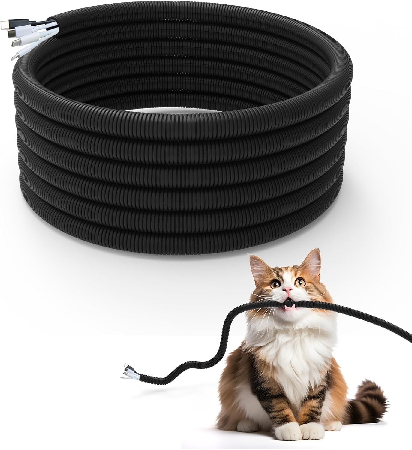  Pet Cord Protector Cable Cover – Chew Resistant Wire Sleeve for Dogs Cats Black