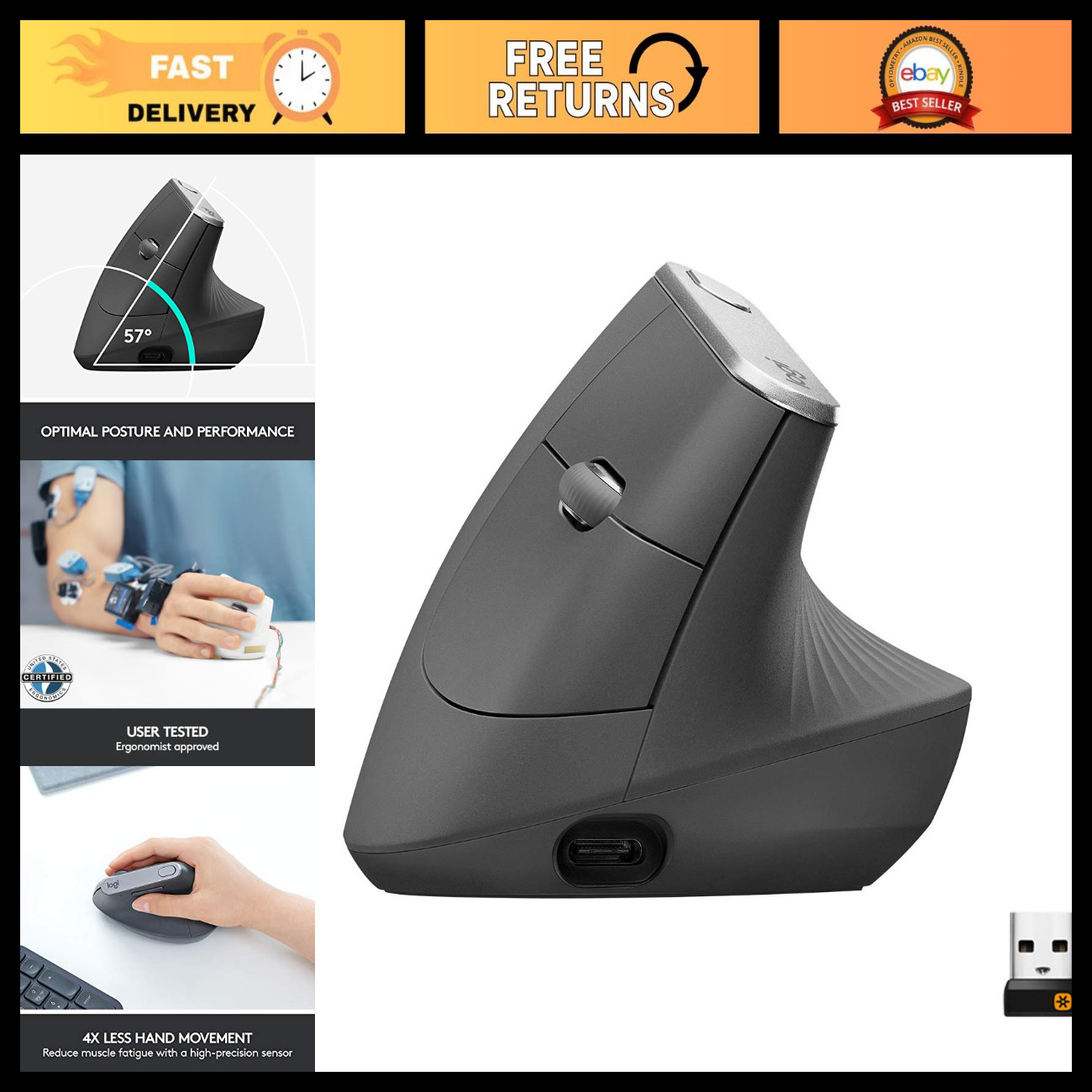 Ergonomic Wireless Vertical Mouse - Comfortable Grip, Precision Tracking, Graphi