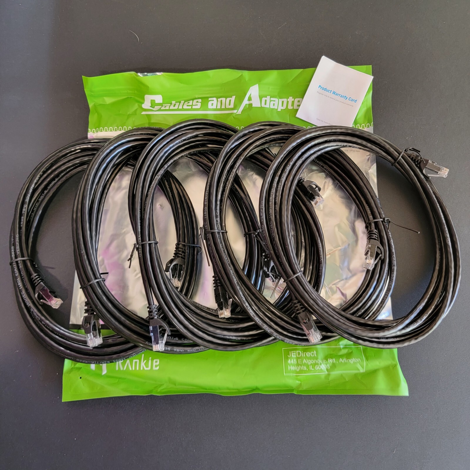 New Pack of 5 Rankie 15ft Ethernet Cables RJ45 Cat6 Snagless R-1302E-CB Cat#JK