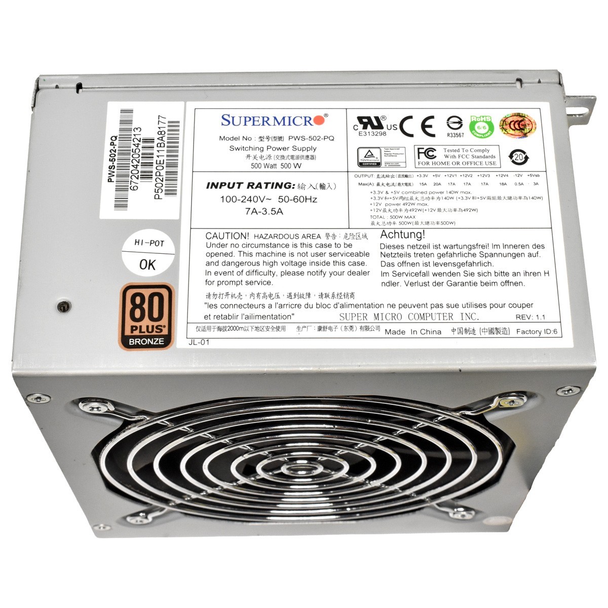 Supermicro 500W ATX PWS-502-PQ 80 Plus Bronze Power Supply