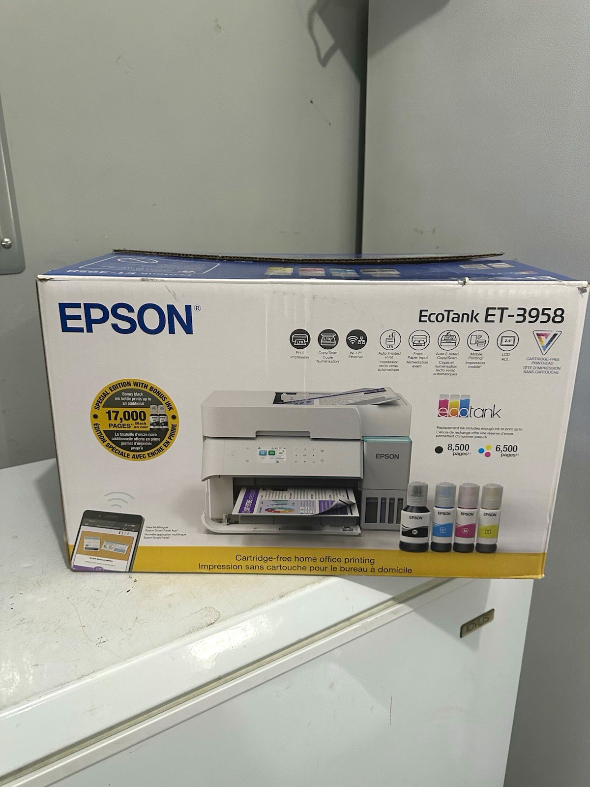 Epson EcoTank ET-3958 Color All-In-One Wireless/Ethernet Scan/Copy 4800