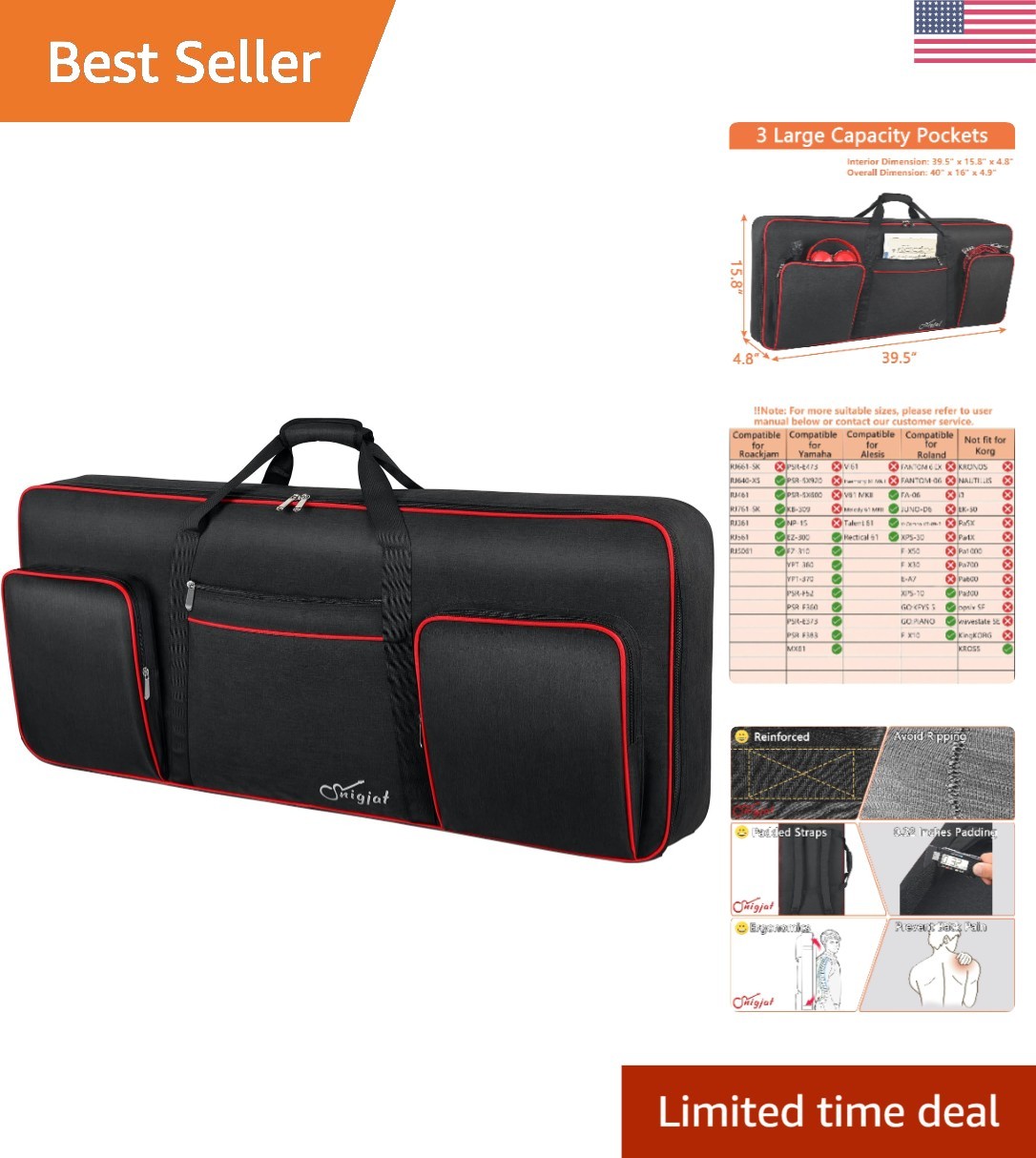Stylish 61-Key Keyboard Carrying Bag - Ergonomic, Waterproof & Multi-Functional