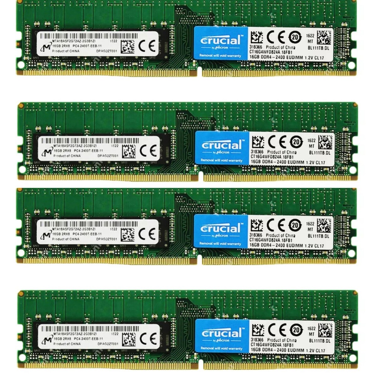 Crucial 64GB (4X16GB) DDR4 2400MHz PC4-19200 ECC UDIMM Memory Ram CT16G4WFD824A