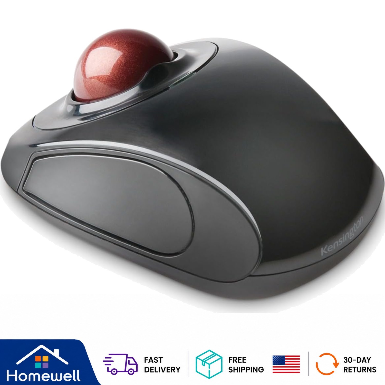 Black Wireless Trackball Mouse with 2.4GHz USB Receiver - Stylish & Functional