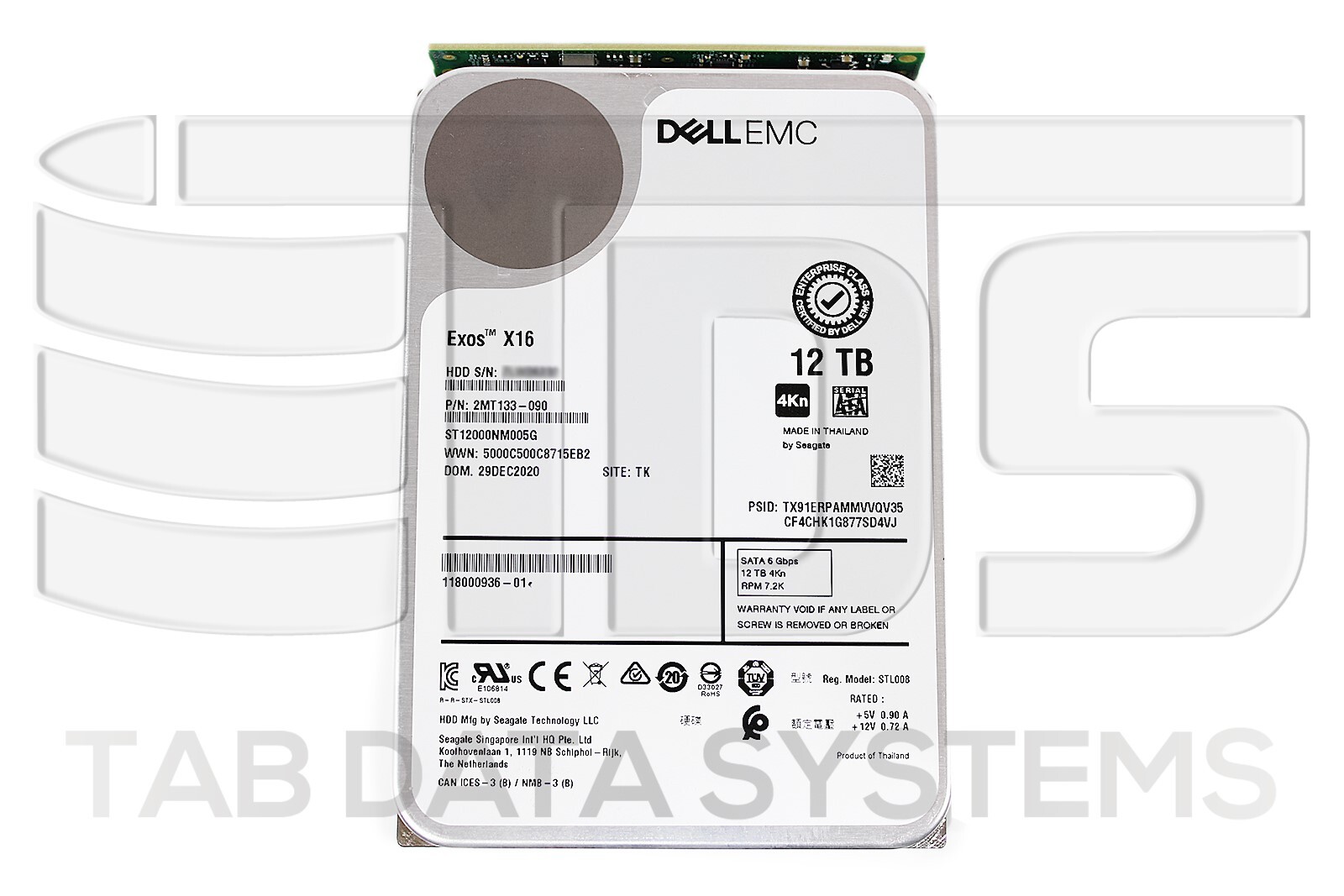 EMC Isilon 005053384 12TB 7.2K 6G 4Kn 3.5" SATA HDD 118000936-01 H400 H500 A2000