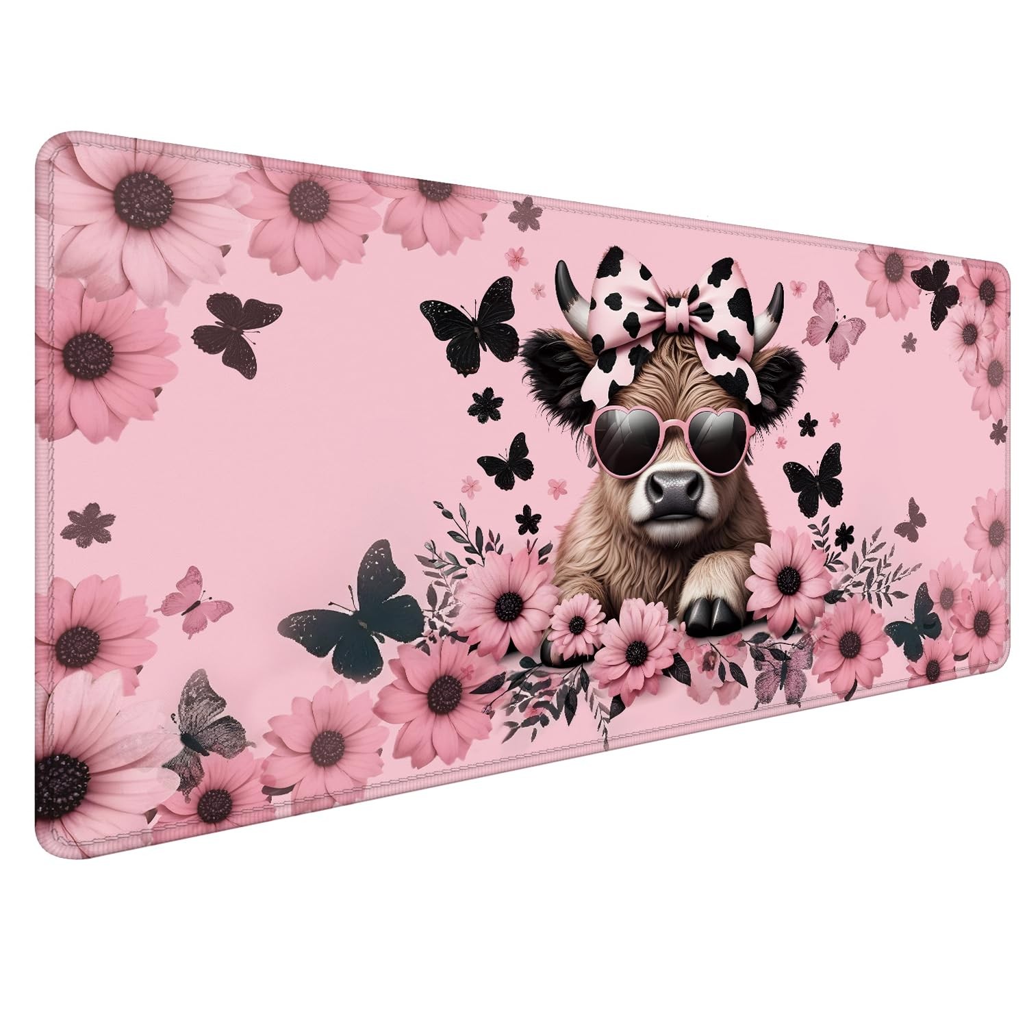 Funny Pink Floral Highland Cow Pad 31.5x15.7inch, Cute Heifer Cow Print Pads ...