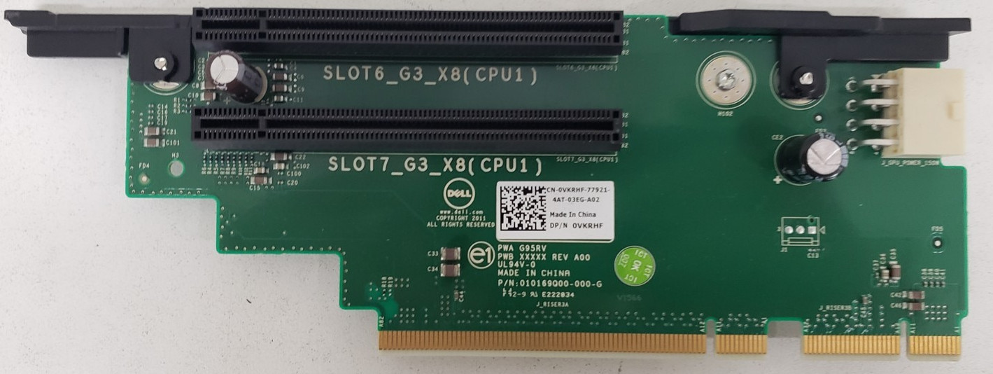 Dell PowerEdge R720 PCIe Riser 3 Board G95RV Dual PCIe x8 Slots P/N 0VKRHF.