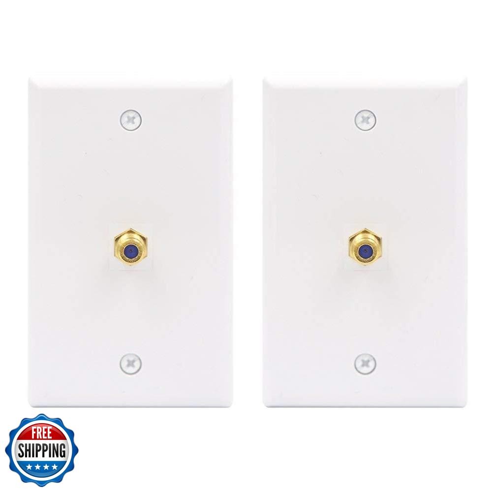 VCE Gold-Plated Coax Wall Plate UL-Listed 2-Pack, 1-Port 3GHz TV Cable Wall P