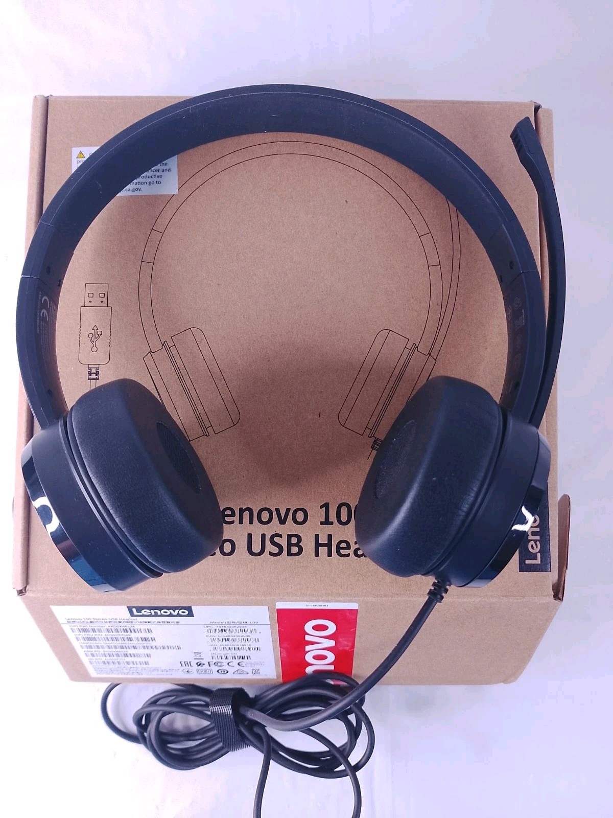 Lenovo 100 Stereo USB Headset L09 Wired Office Headphones 4XD0X88524 Open Box