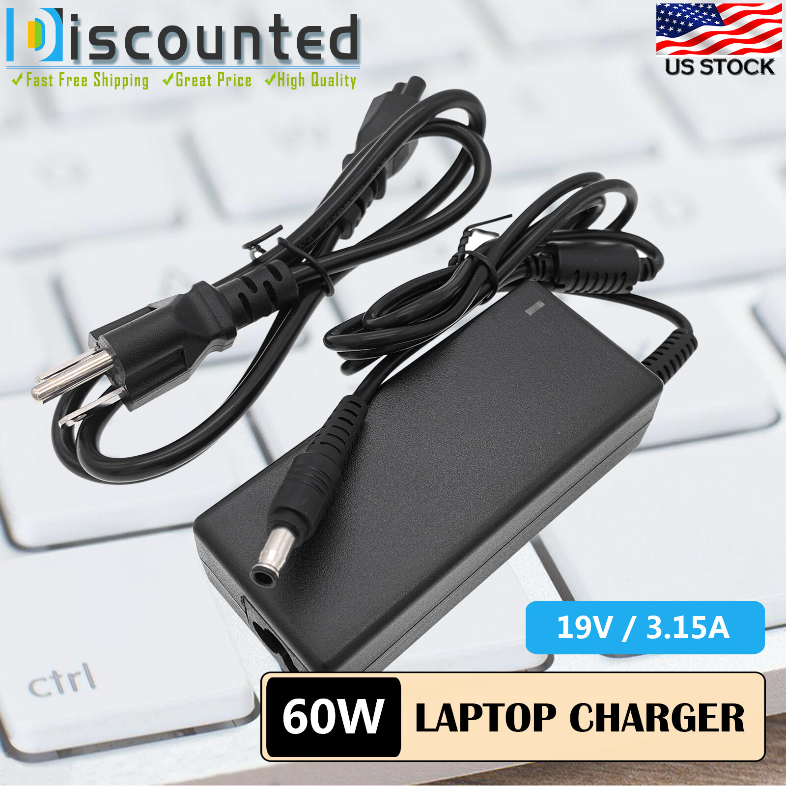 19V 3.15A 60W AC Power Laptop Charger Adapter For Samsung CPA09-004A AD-6019R