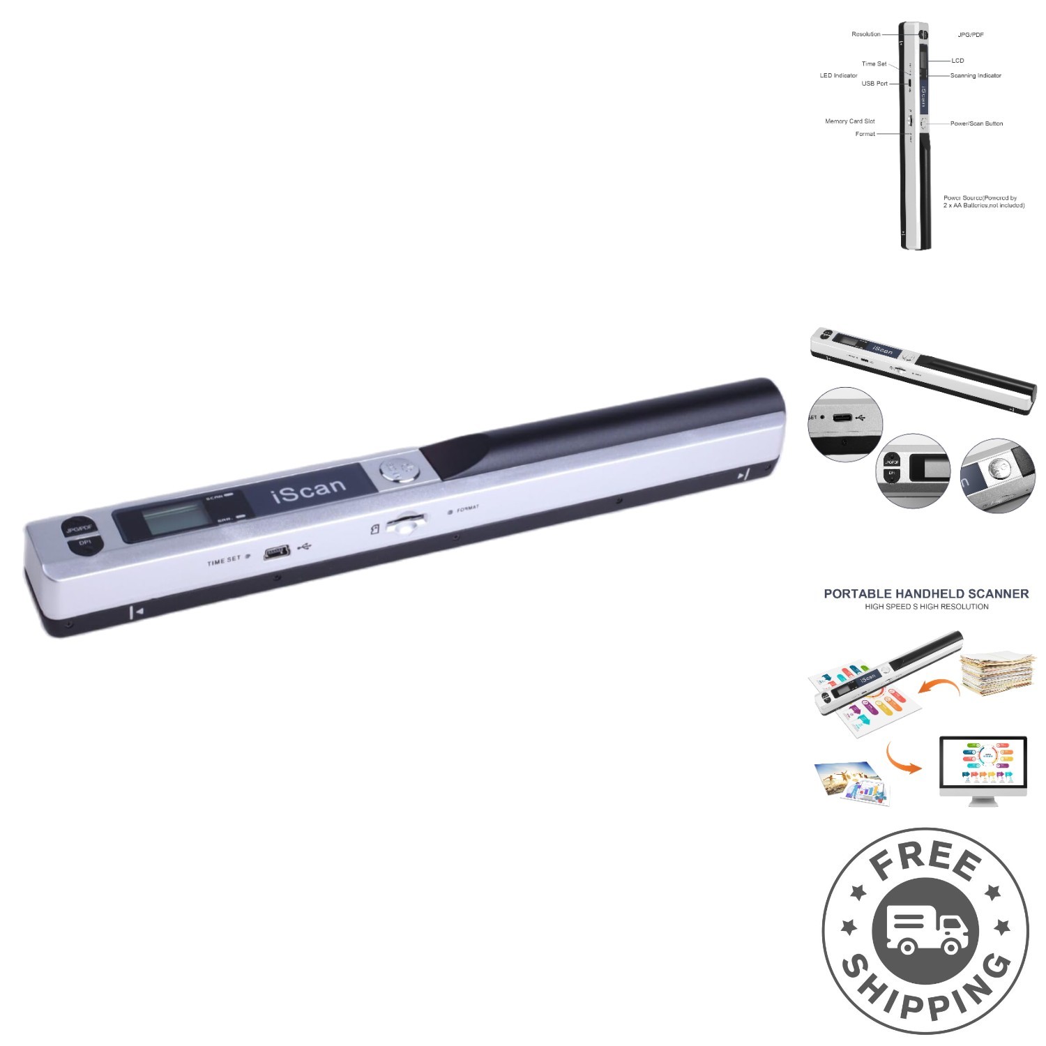 Mobile 900 DPI A4 Colour Scanner - Handheld Convenience with USB Connection