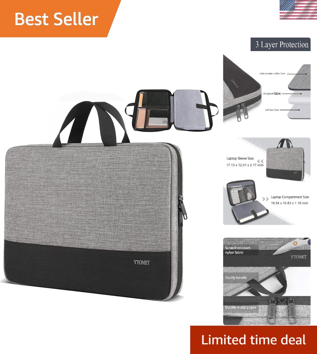 Universal 17 Inch Laptop Sleeve - Padded, Stylish & Water-Resistant Grey Case
