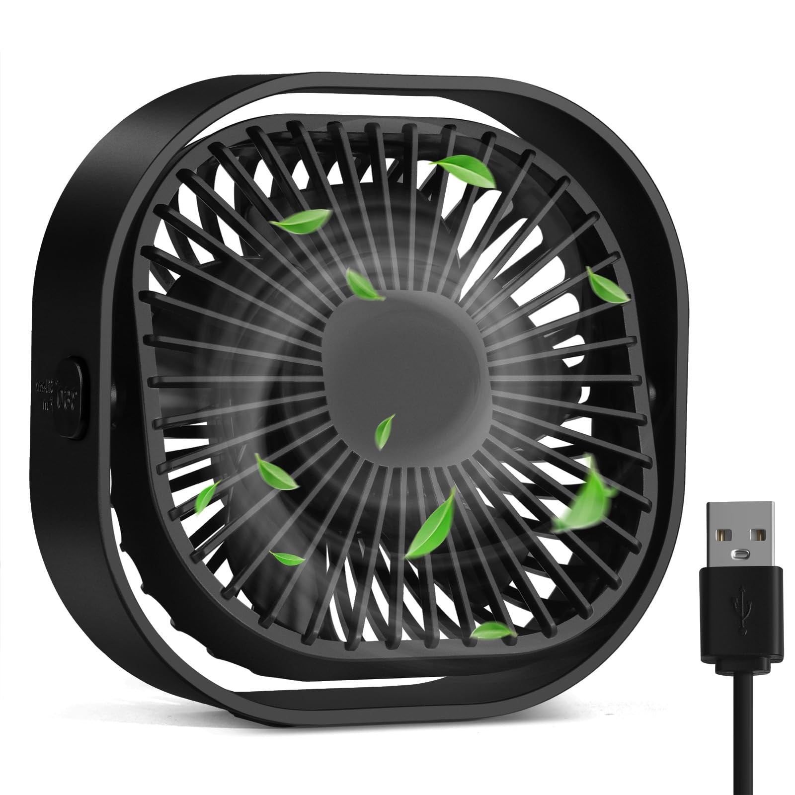 RJVW 4 Inch Small USB Desk Fan, 3-Speed & 360°Rotatable Cooling Fan Black
