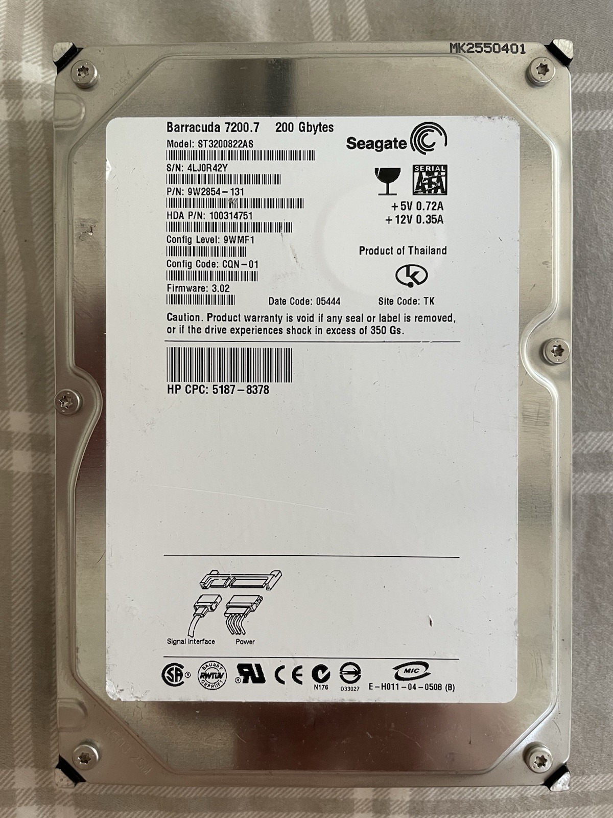 Seagate Barracuda 7200.7 200 GB hard drive 3.5" ST3200822A Not Tested