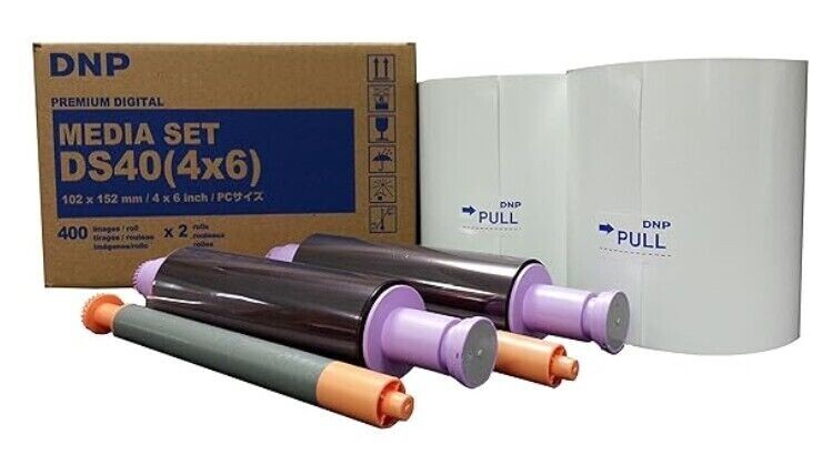 DNP DS40 (4X6) MEDIA KIT (2 ROLLS PER BOX). 400 PRINTS PER ROLL.