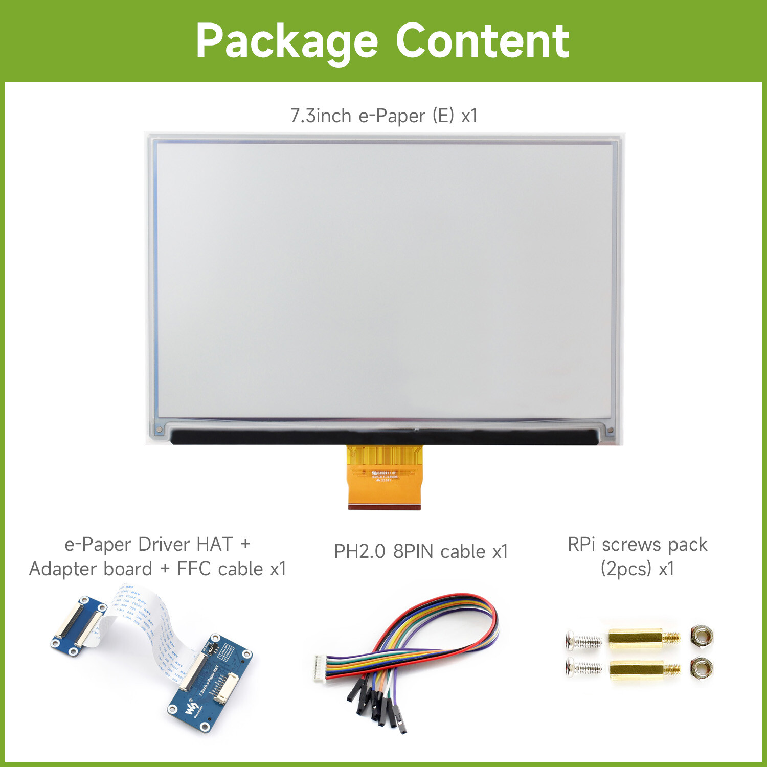 Waveshare 7.3inch 6-Color E-Paper Display, E-Ink Display, Low Power 800×480