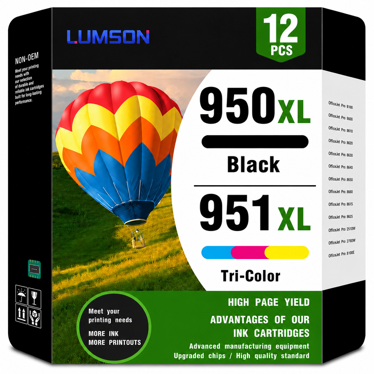 12pk Compatible 950XL 951XL Ink Combo for HP OfficeJet Pro 8100 (3BK/3C/3M/3Y)