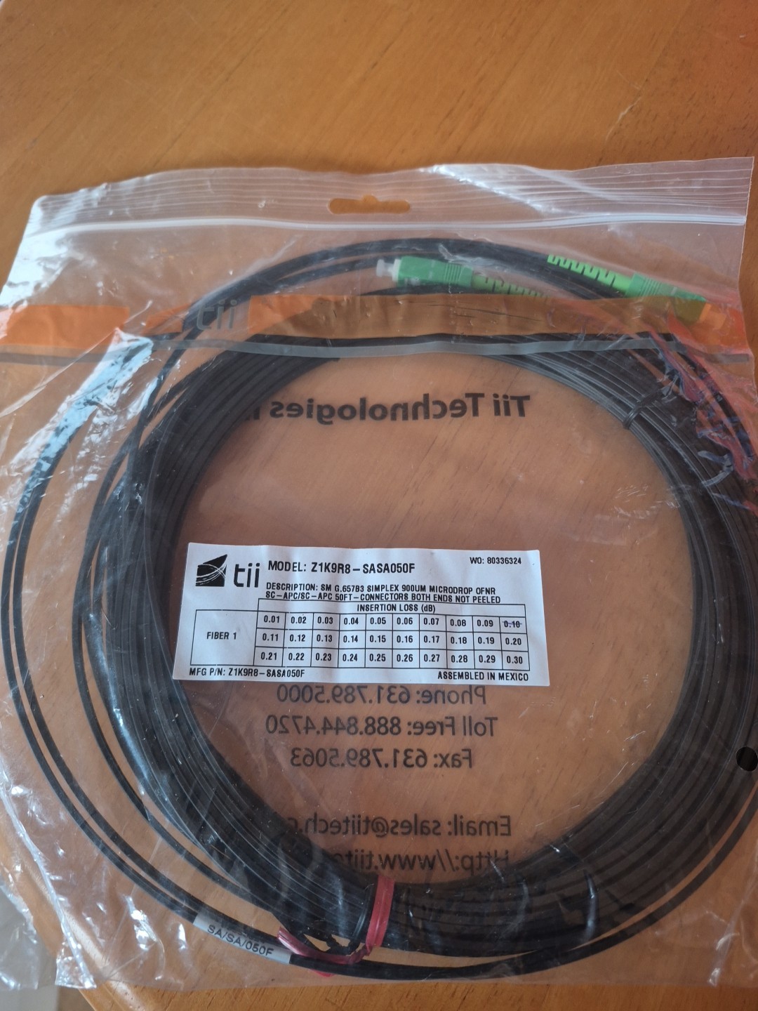 tii Technology Z1K9R8-SASA050F 50FT Connectors Both Ends Not Peeled