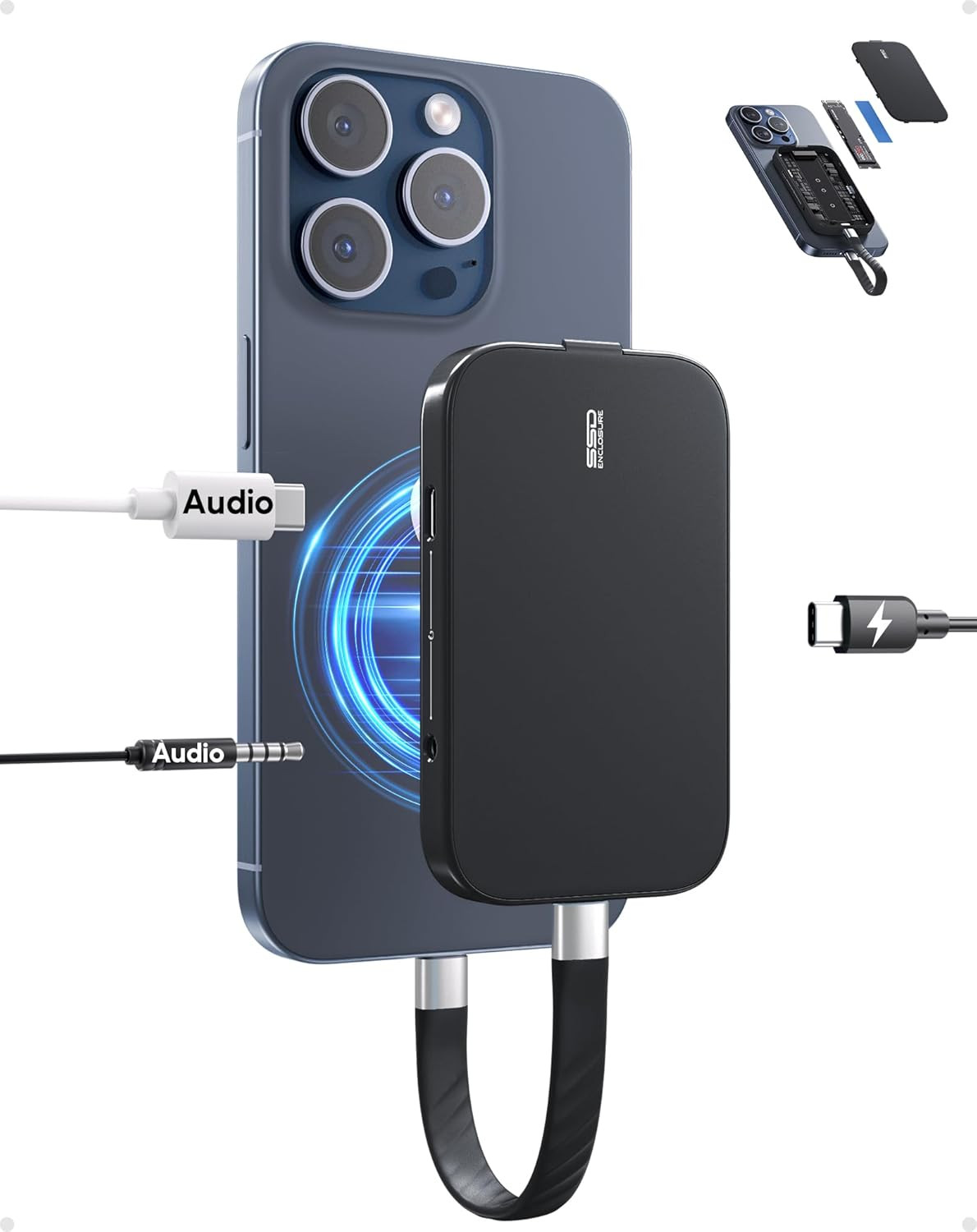 Magnetic M.2 2230 SSD Enclosure for Iphone 15 16 17 Pro/Max Prores, M.2 2242 226