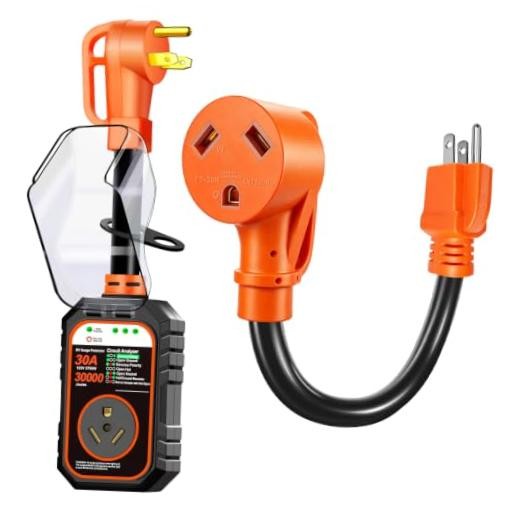30 Amp RV Surge Protector 30000J+30A to 110Volt Adapter for Camper 30AMP Orange